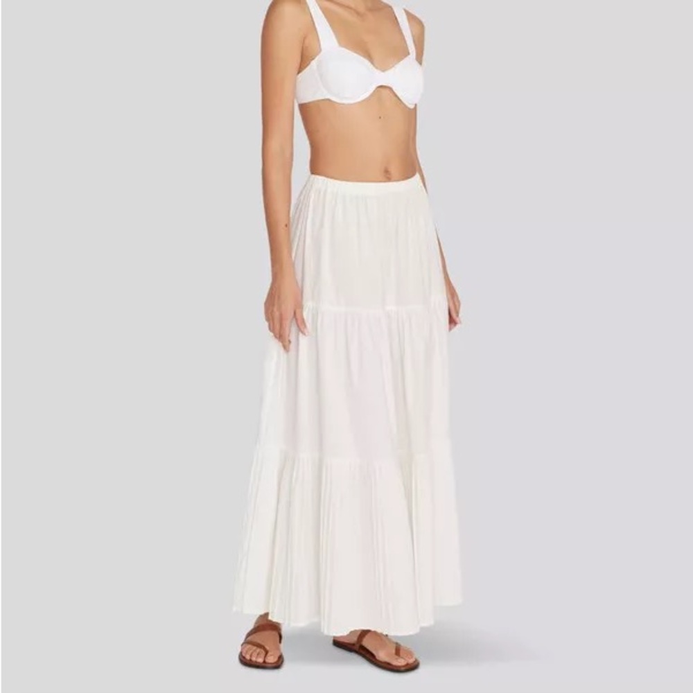 NWT Solid & Striped Addison Pleated Maxi Skirt, White, Size: L